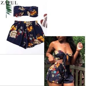 bandeau top with floral short beach set